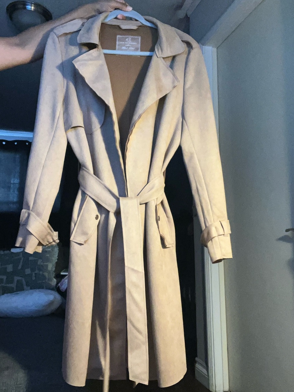 Love for Humanity Faux Suede Belted Trench Coat